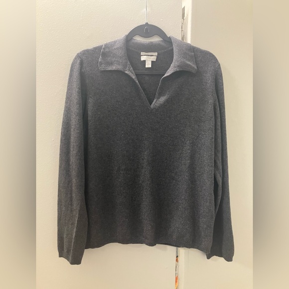 Charter Club Womens 100% Cashmere Heather Gray Collared V-Neck Pullover Sz L - Picture 1 of 2